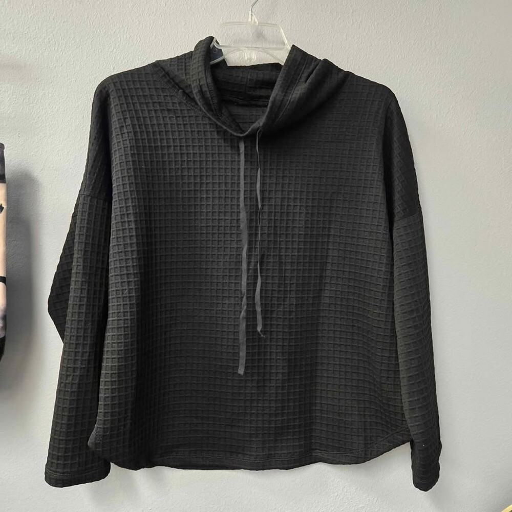 NWT Max Studio‎ London Waffle Knit Cowl Neck Hoodie Pullover Black XL